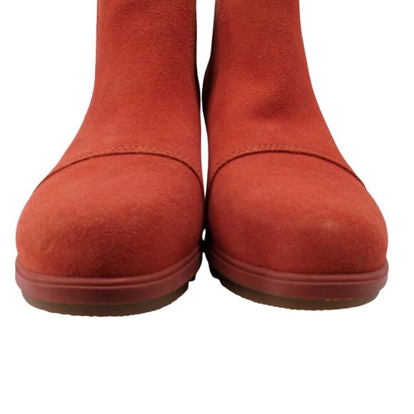 Sorel Evie Pull On Suede Wedge Boots Booties Size 8.5 Warp Red Ankle Chelsea - Picture 3 of 14